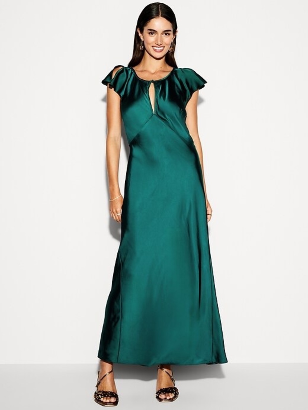 NEW! Old Navy Teal The Occasion Flutter-Sleeve Keyhole Satin Maxi Dress MEDIUM 🧿